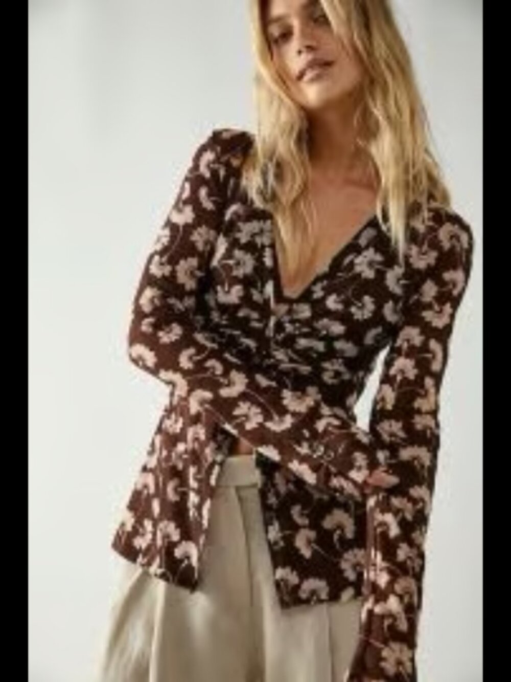 Free People Women’s Large Lucky Shirtee Brown Floral